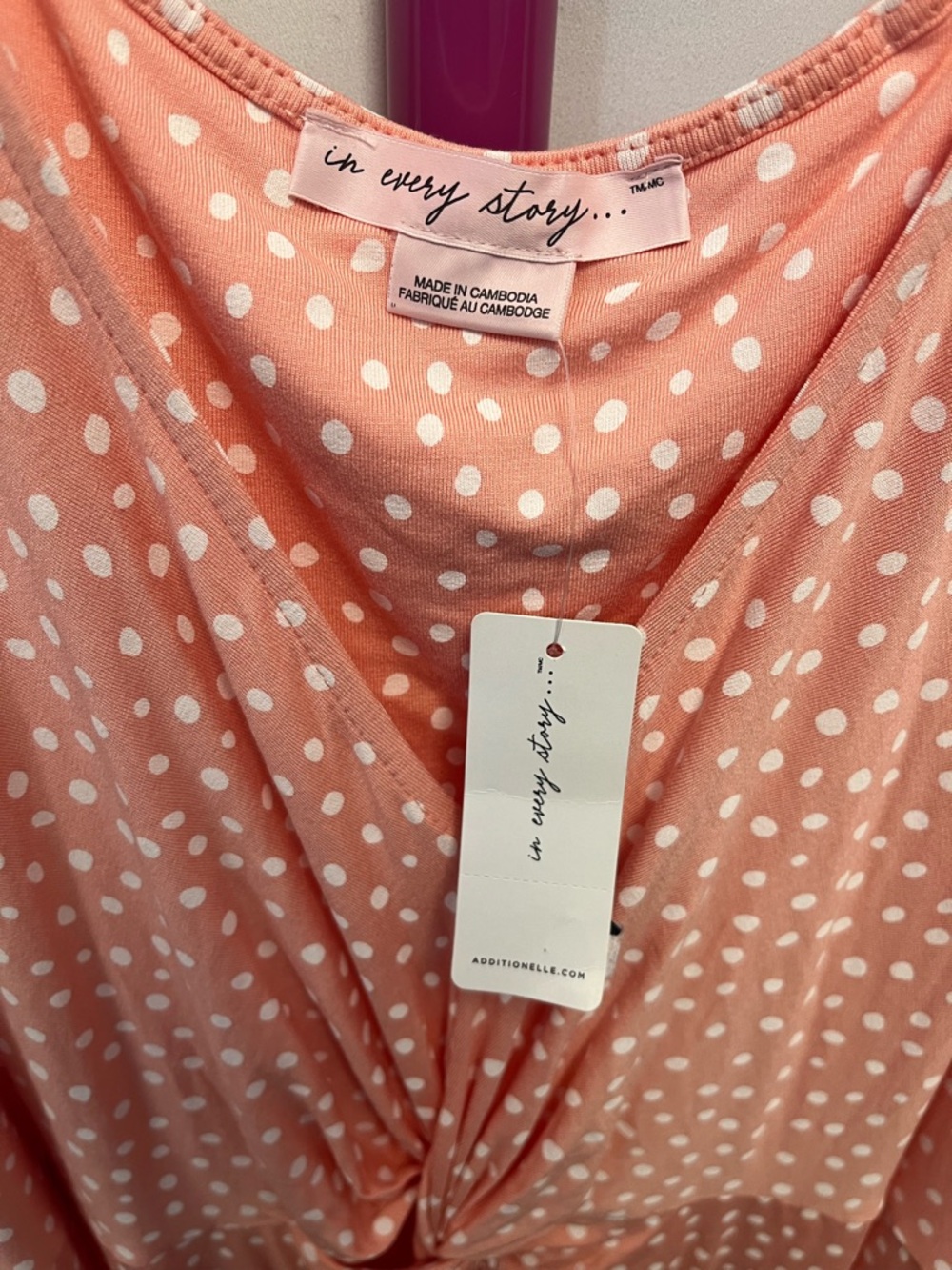 Addition Elle Peach Dot Twist-Front Midi Dress - Picture 4 of 6